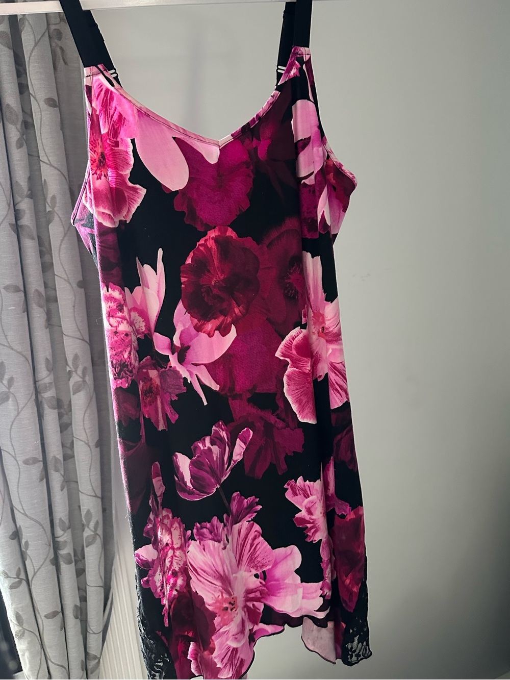 Black Slip Dress with Pink Floral Print